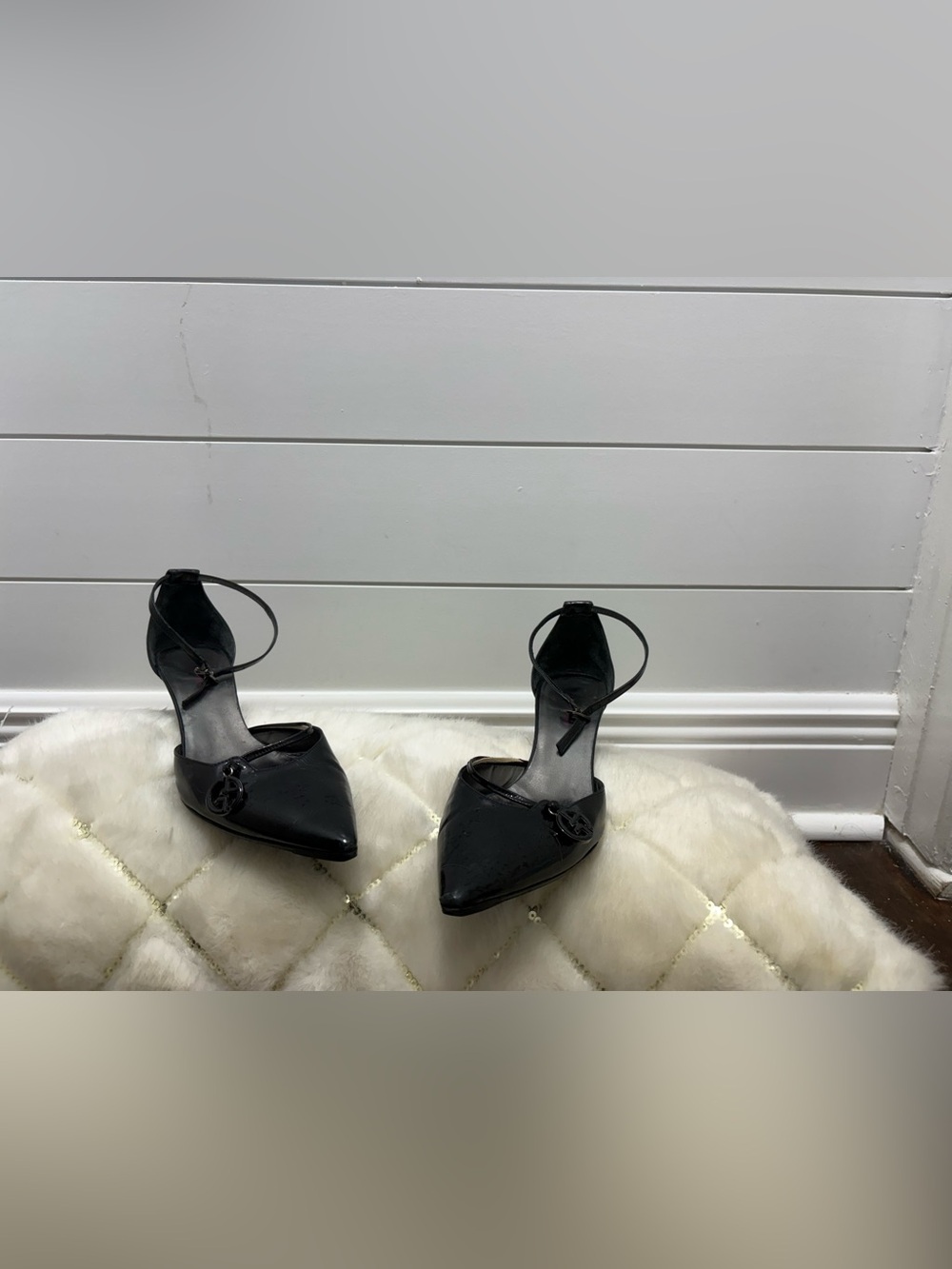 Giorgio Armani Black Pointed Toe Ankle Strap Women's Heels